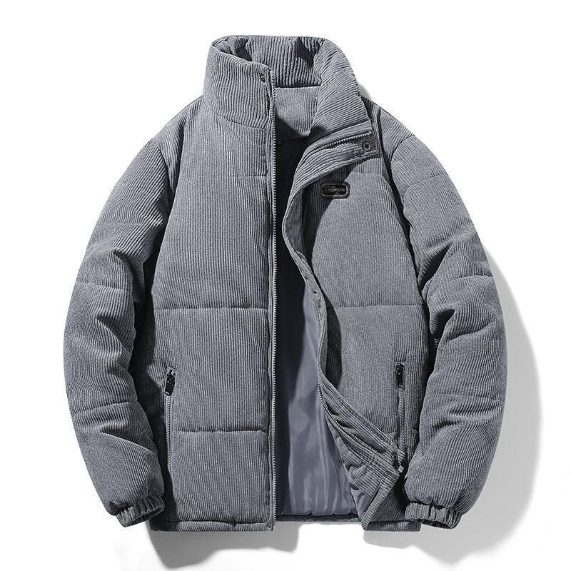 Herren gesteppte Cordjacke mit hohem Stehkragen, warmer Füllung und Reißverschlusstaschen EB