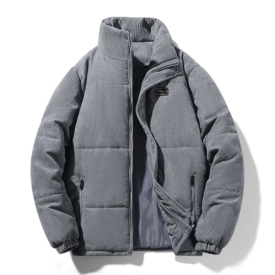 Herren gesteppte Cordjacke mit hohem Stehkragen, warmer Füllung und Reißverschlusstaschen EB