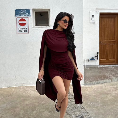 Damen modisches Minikleid mit schickem Überwurf und dezenter Raffung EB