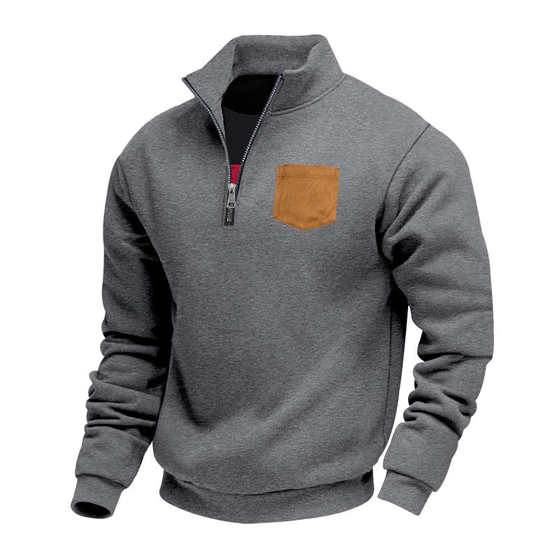 Herren eleganter Sweatpullover mit halbem Reißverschluss und praktischer Brusttasche EB