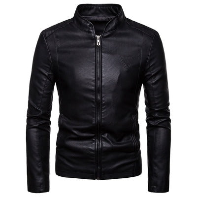Herren Kunstlederjacke mit modernem Stehkragen und seitlichen Reißverschlusstaschen EB
