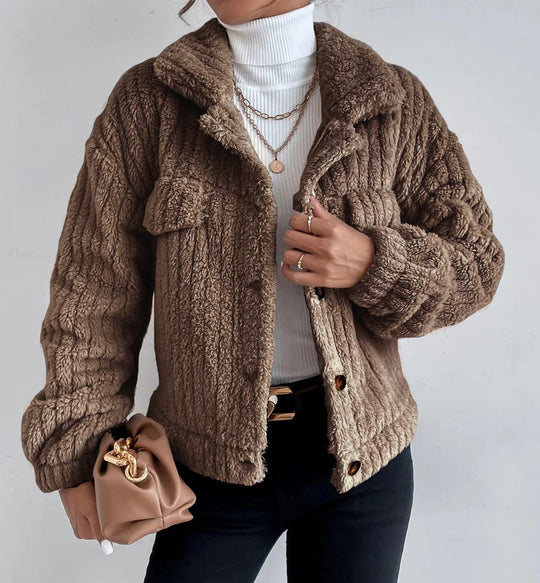 Damen kuschelige Overshirtjacke mit strukturiertem Fell EB