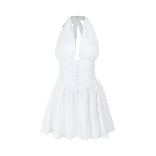 Damen elegantes Wickelkleid mit tiefem V-Ausschnitt und figurbetonter Taille EB
