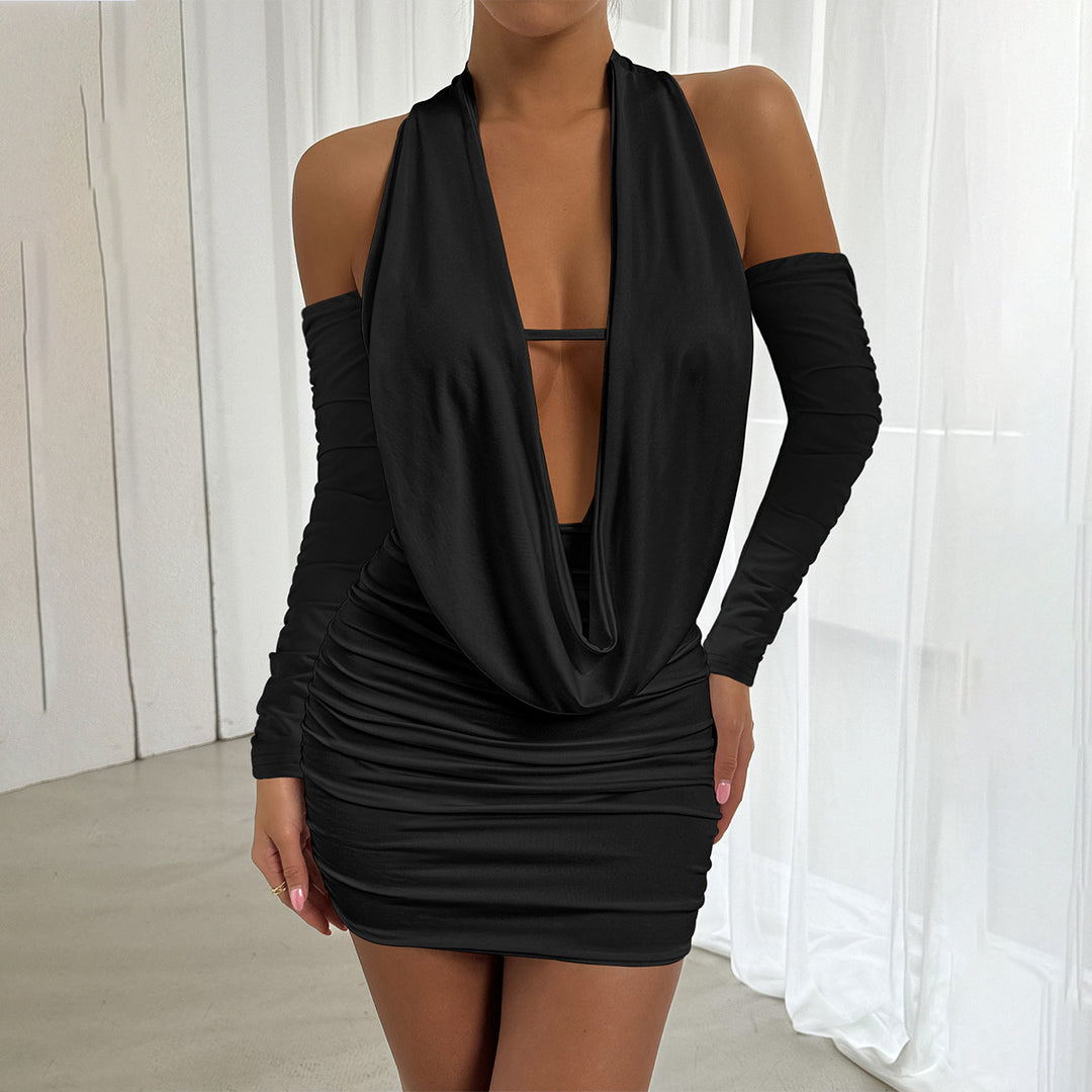 Damen Mini-Kleid mit tiefem V-Ausschnitt und seitlicher Raffung EB