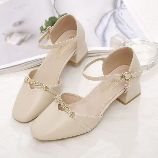 Damen Elegante Blockabsatz-Pumps mit Schmuckverzierung EB