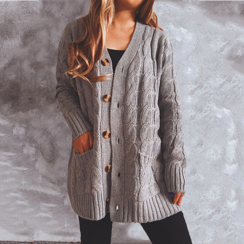 Damen Grobstrickjacke mit eleganten Knopfdetails und lässigem Schnitt EB
