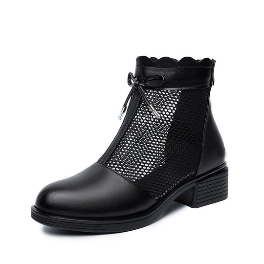 Damen elegante Stiefeletten mit modischem Lochdesign und dekorativem Reißverschluss EB