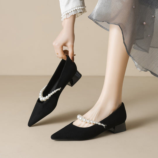 Damen elegante Pumps mit perlenverziertem Riemchen EB