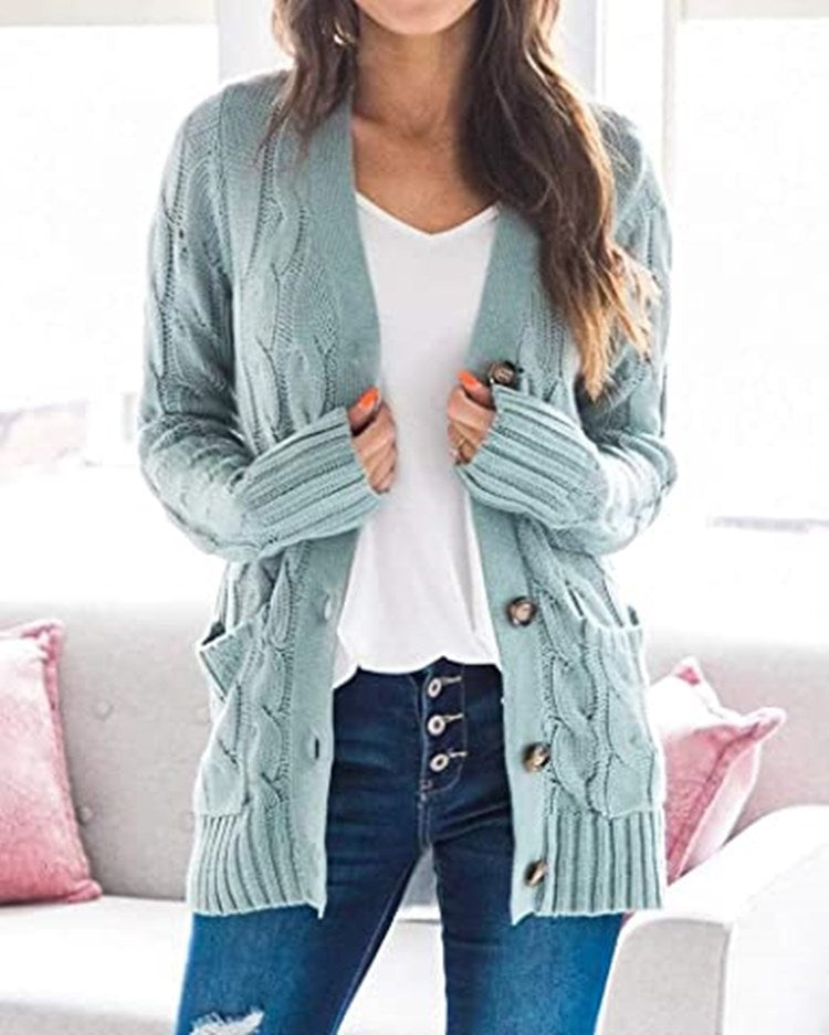 Damen Strickjacke mit dekorativen Zopfmuster und praktischen Taschen EB