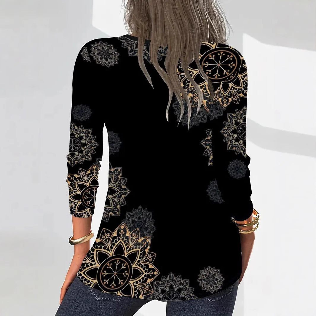 Damen Bluse mit floralem Print und Reißverschluss EB
