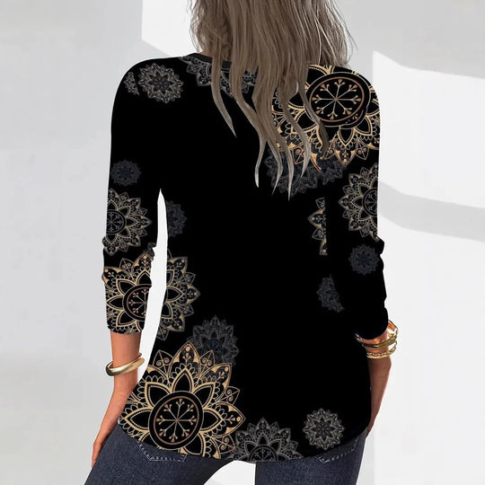 Damen Bluse mit floralem Print und Reißverschluss EB