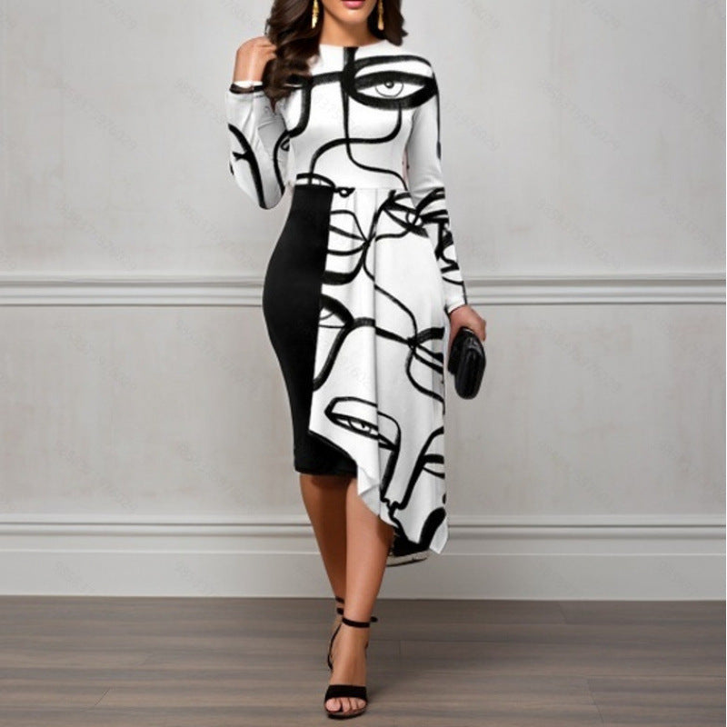 Damen Asymmetrisches Kunstkleid mit modernen Linien EB