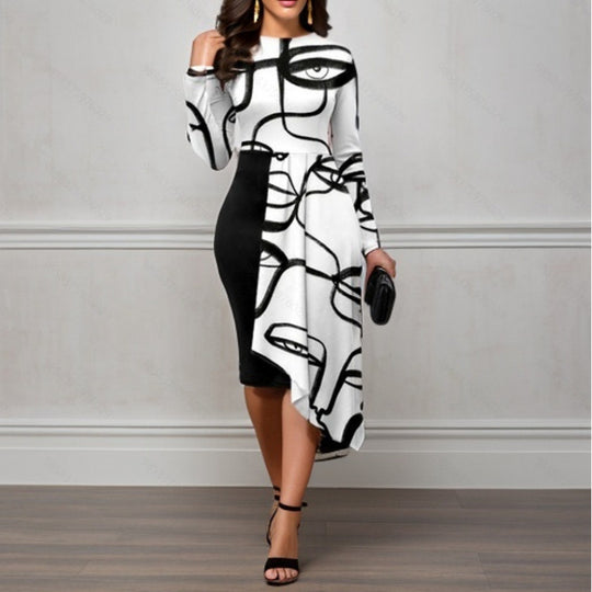 Damen Asymmetrisches Kunstkleid mit modernen Linien EB