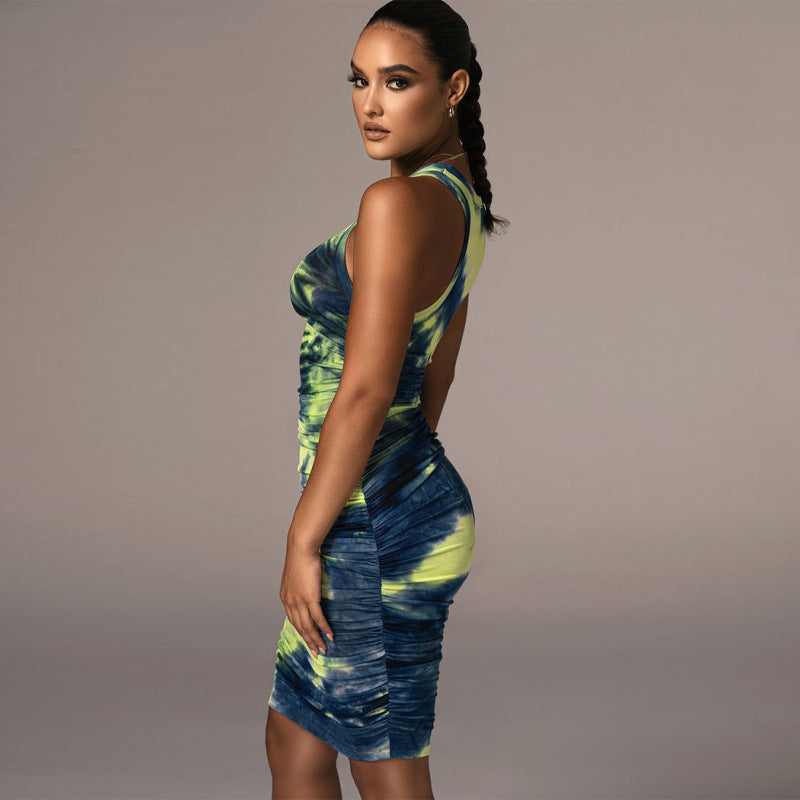 Damen Figurbetontes Wickelkleid mit Hochglanzeffekt und Farbverlauf EB