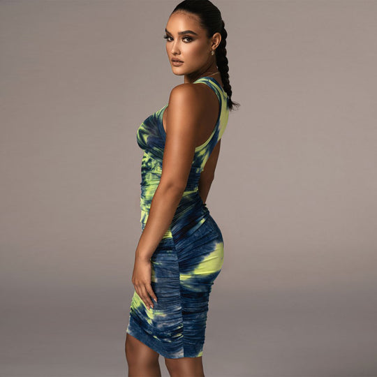 Damen Figurbetontes Wickelkleid mit Hochglanzeffekt und Farbverlauf EB