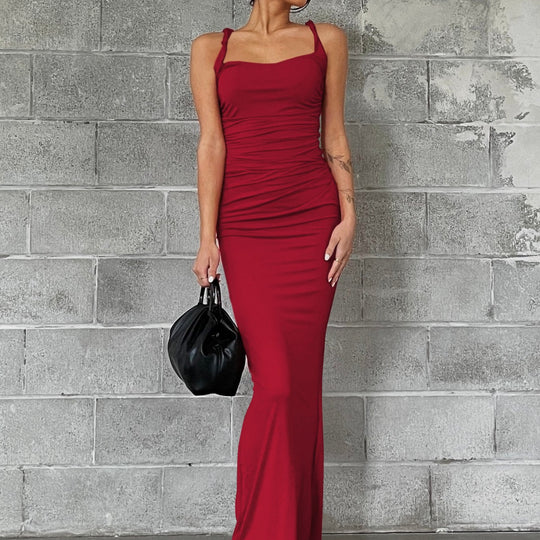 Damen Figurbetontes Maxikleid mit raffinierten Rüschendetails EB