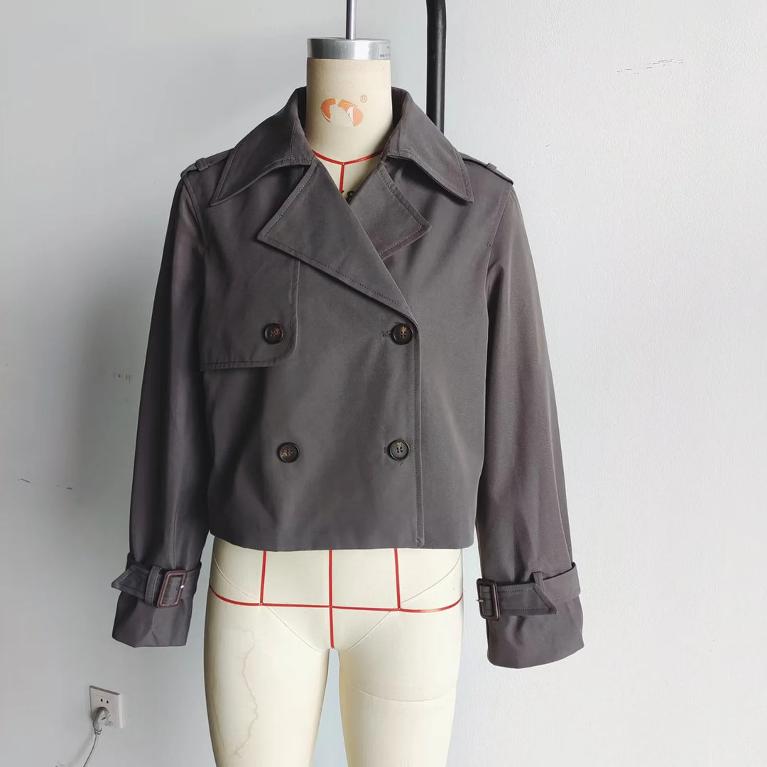 Damen cropped Trenchcoat mit doppelter Knopfleiste und verstellbaren Ärmeln EB