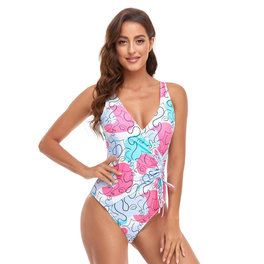 Damen Sportlicher Einteiler Badeanzug mit modernem Wickeldesign EB