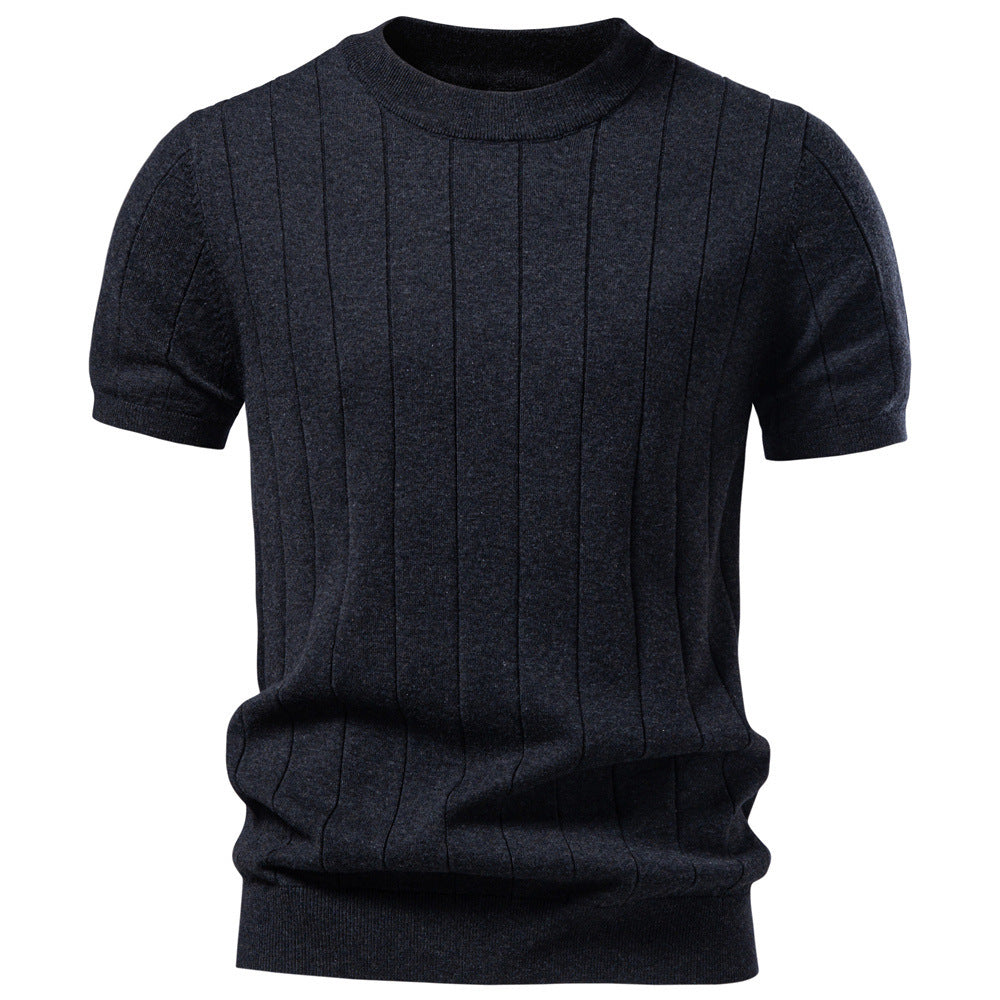 Herren nan leichter Kurzarm-Strickpullover mit feiner Rippenstruktur und Rundhalsausschnitt EB
