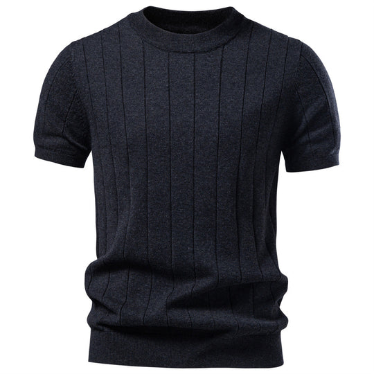 Herren nan leichter Kurzarm-Strickpullover mit feiner Rippenstruktur und Rundhalsausschnitt EB