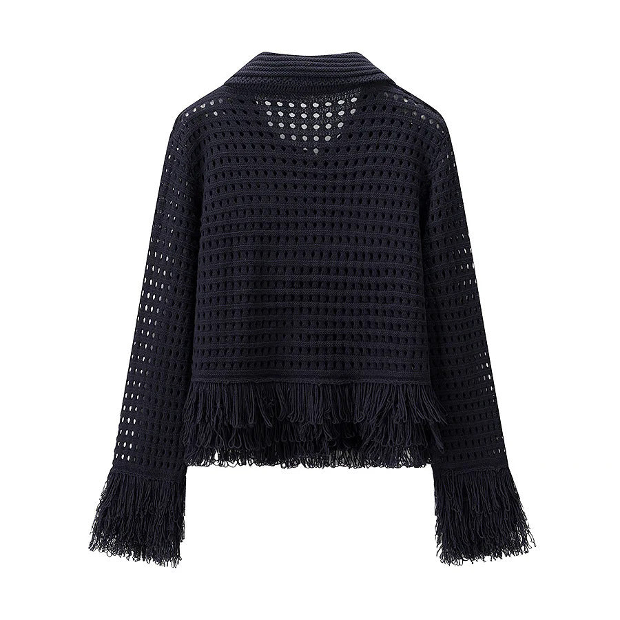 Damen Midirock mit fransiertem Saum und strukturiertem Design EB