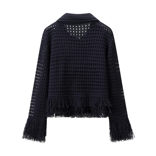 Damen Midirock mit fransiertem Saum und strukturiertem Design EB