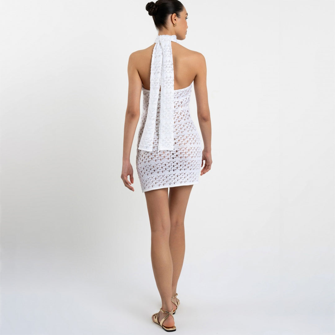 Damen Häkel-Minikleid mit hohem Kragen EB