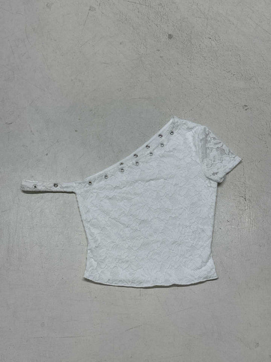 Damen elegantes Oberteil aus zarter Spitze mit kurzem Ärmel und aufregendem Design EB