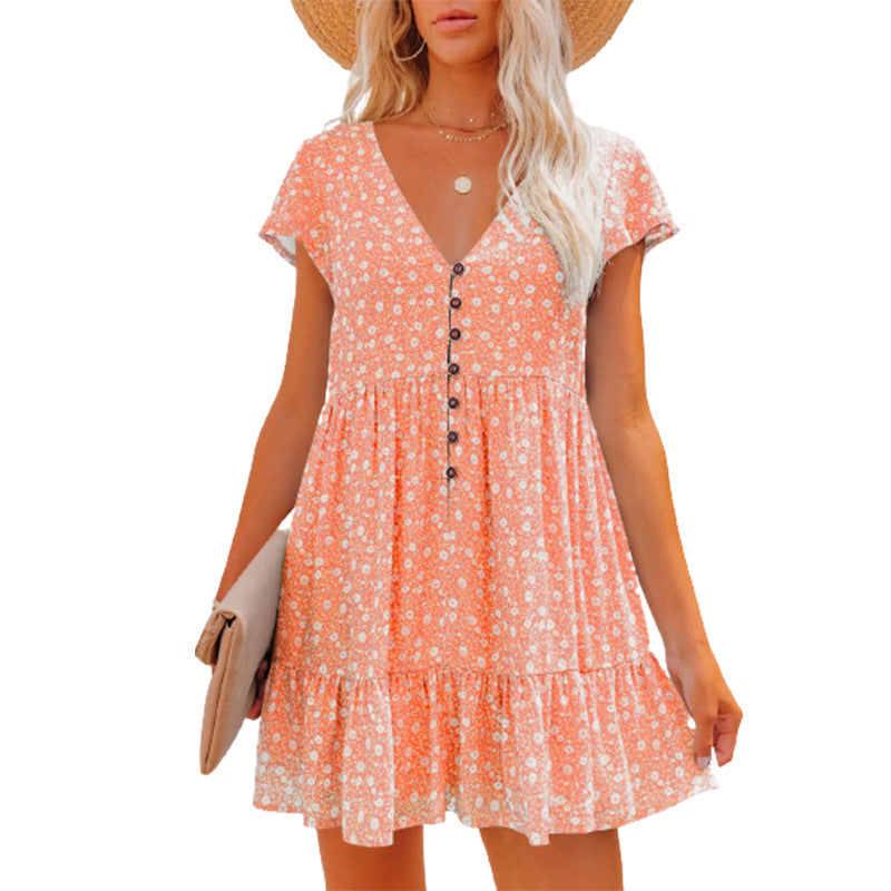 Damen Sommerkleid mit floralen Mustern und Knopfdetails EB