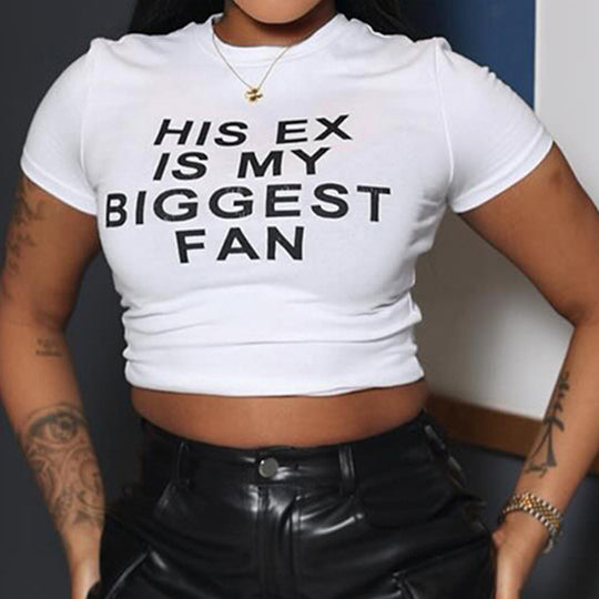 Damen Crop-Top mit witzigem Schriftzug und figurbetontem Schnitt EB