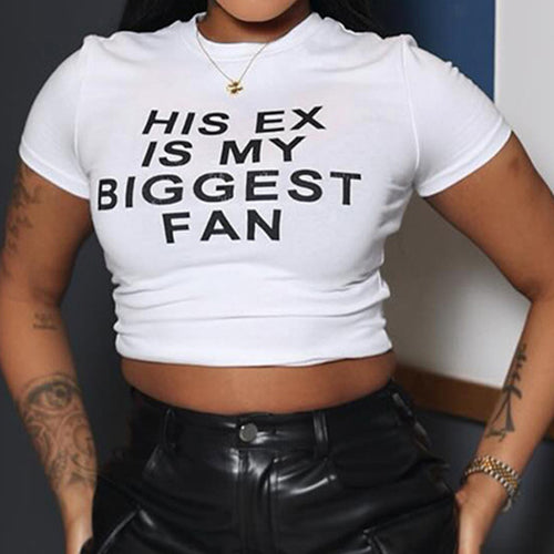 Damen Crop-Top mit witzigem Schriftzug und figurbetontem Schnitt EB