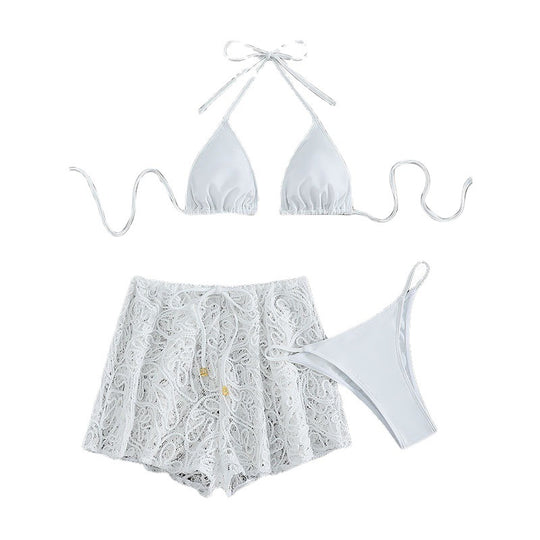 Damen Sexy Hüllen-Bikini-Set mit dekorativem Spitze EB
