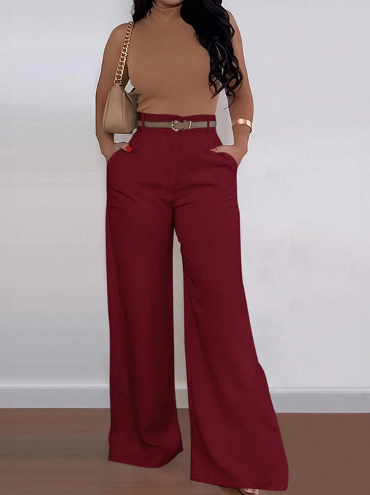 Damen Weitgeschnittene Elegante Anzughose mit Gürtel EB
