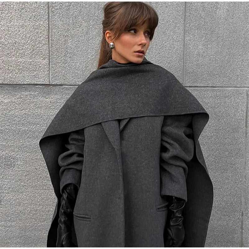 Damen Eleganter Oversize-Mantel mit schickem Kapuzenaufsatz EB