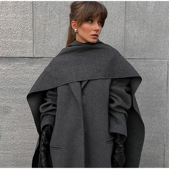 Damen Eleganter Oversize-Mantel mit schickem Kapuzenaufsatz EB