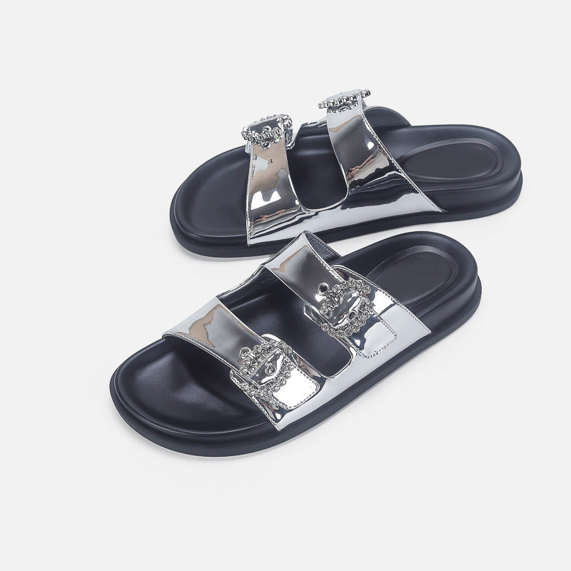 Damen Elegante Sandalen mit glitzernden Riemen und verstellbarem Schnallenverschluss EB