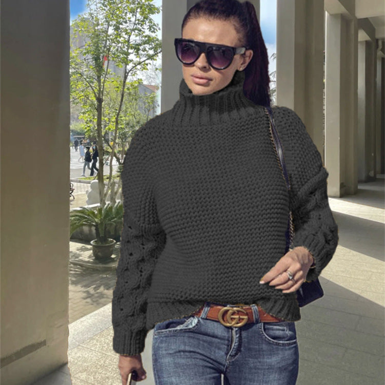 Damen Strickpullover mit hochstehendem Kragen und strukturiertem Ärmeldesign EB