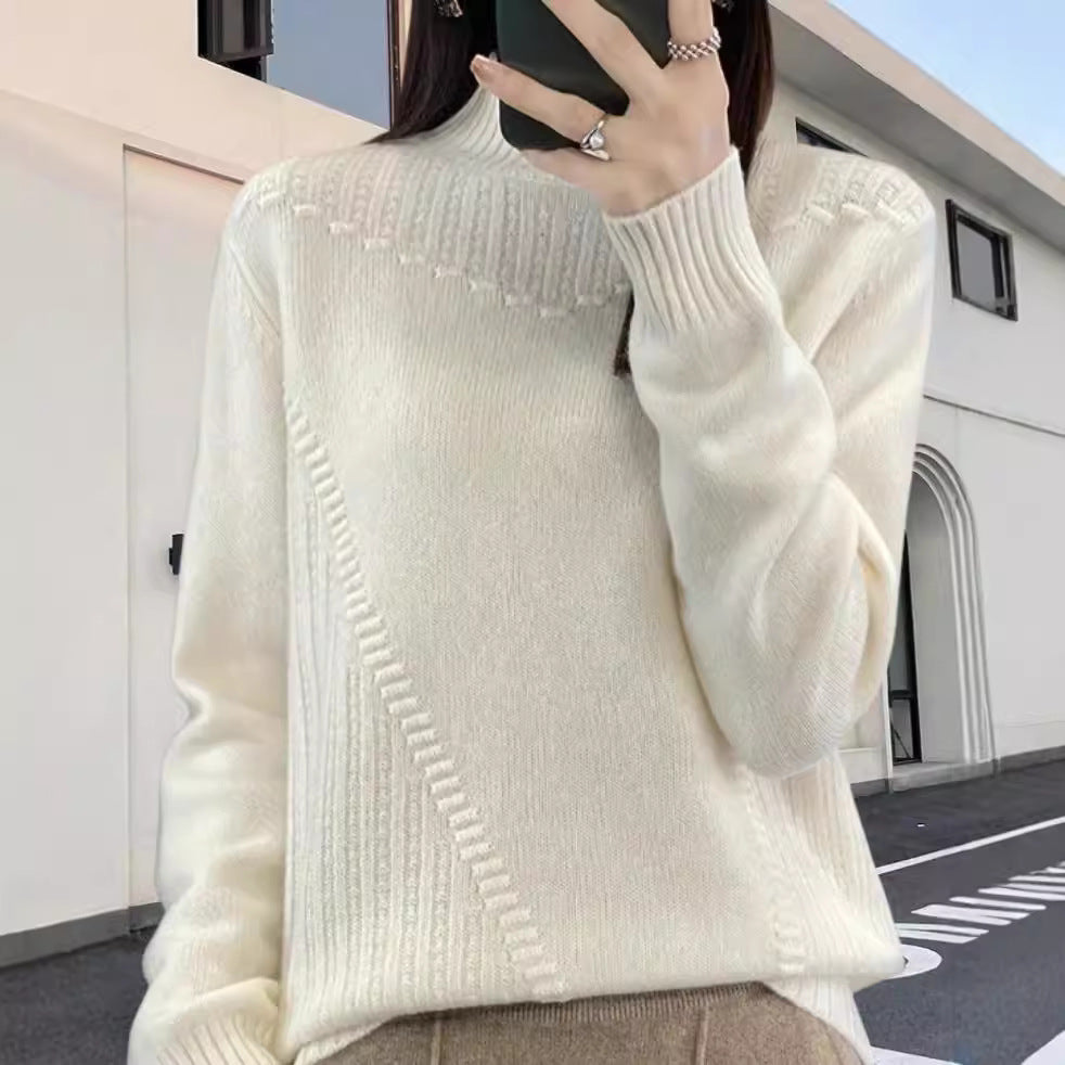 Damen Strickpullover mit elegantem Stehkragen und strukturiertem Design EB