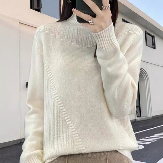 Damen Strickpullover mit elegantem Stehkragen und strukturiertem Design EB