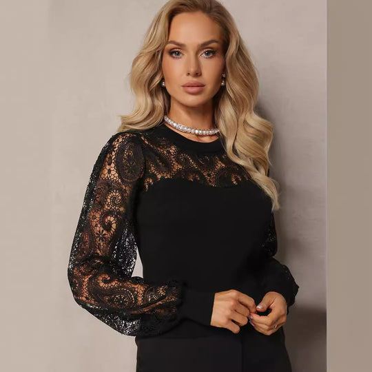 Damen Strickoberteil mit eleganten Häkelelementen EB