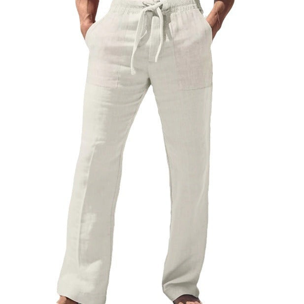 Herren nan weite Resort-Freizeithose im Palazzo-Stil aus Leinenmix mit Tunnelzug und seitlichen Eingrifftaschen Eichborn Berlin