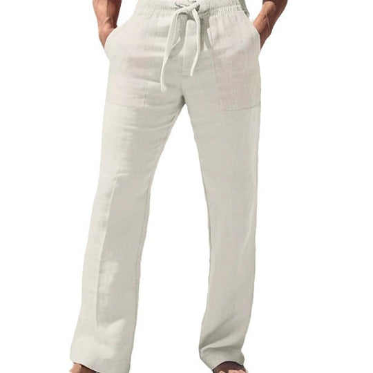 Herren nan weite Resort-Freizeithose im Palazzo-Stil aus Leinenmix mit Tunnelzug und seitlichen Eingrifftaschen Eichborn Berlin