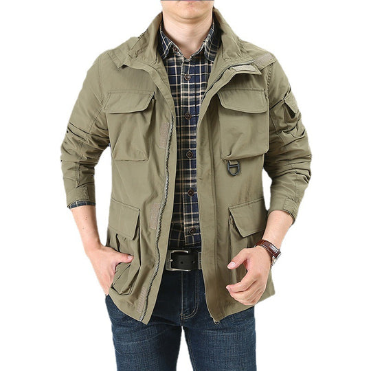Herren nan multifunktionale Utility-Fieldjacke mit zahlreichen Klapp- und Reißverschlusstaschen sowie D-Ring EB