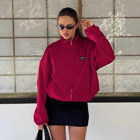 Damen Sportliche Oversized-Jacke mit hohem Kragen und Reißverschluss EB