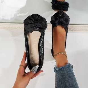 Damen Ballerinas mit zarter Spitzenapplikation und eleganter Schleifenverzierung EB