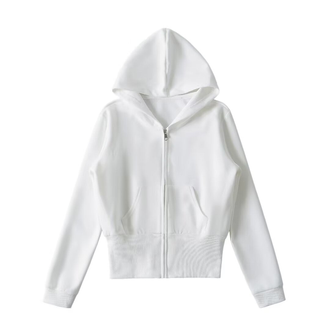 Damen lässige Kapuzenjacke mit Reißverschluss und praktischen Taschen EB