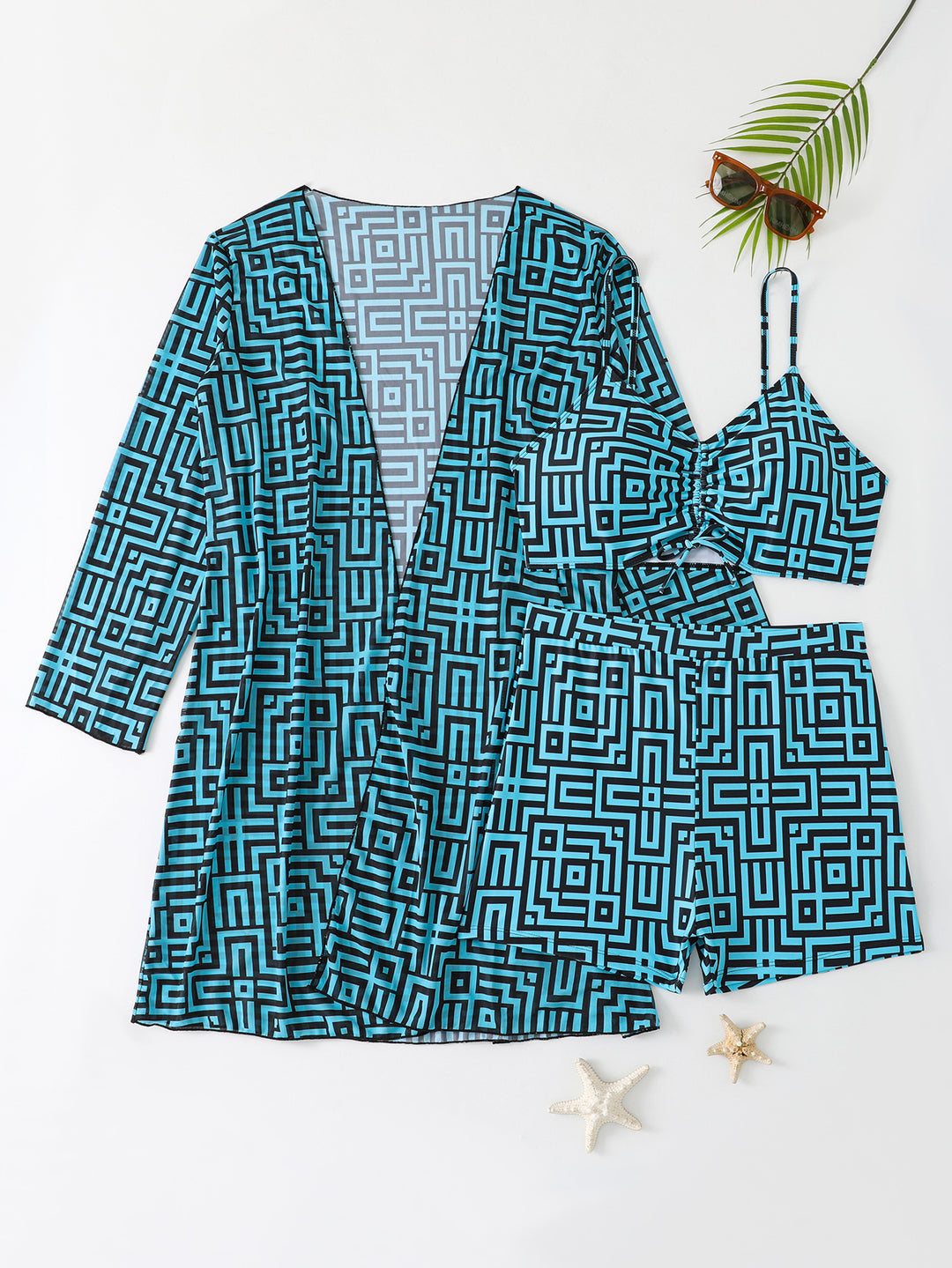 Damen Bademode-Set mit stylischem Kimono und Shorts EB