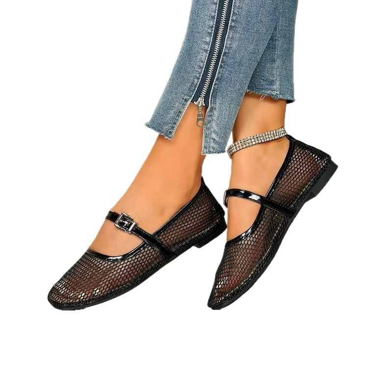 Damen Elegante und luftige Ballerinas mit Riemchen EB