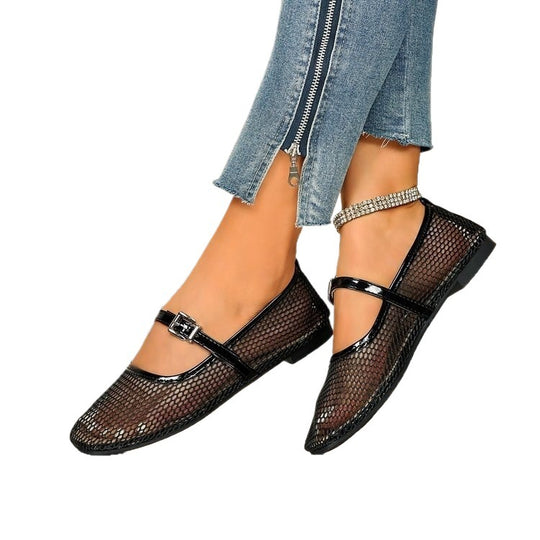 Damen Elegante und luftige Ballerinas mit Riemchen EB