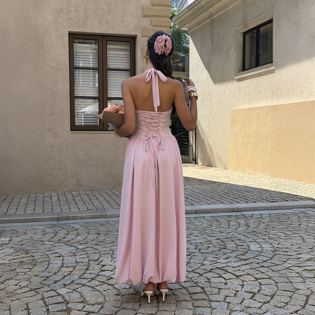 Damen Maxikleid mit Rüschen und tiefem Schlitz EB